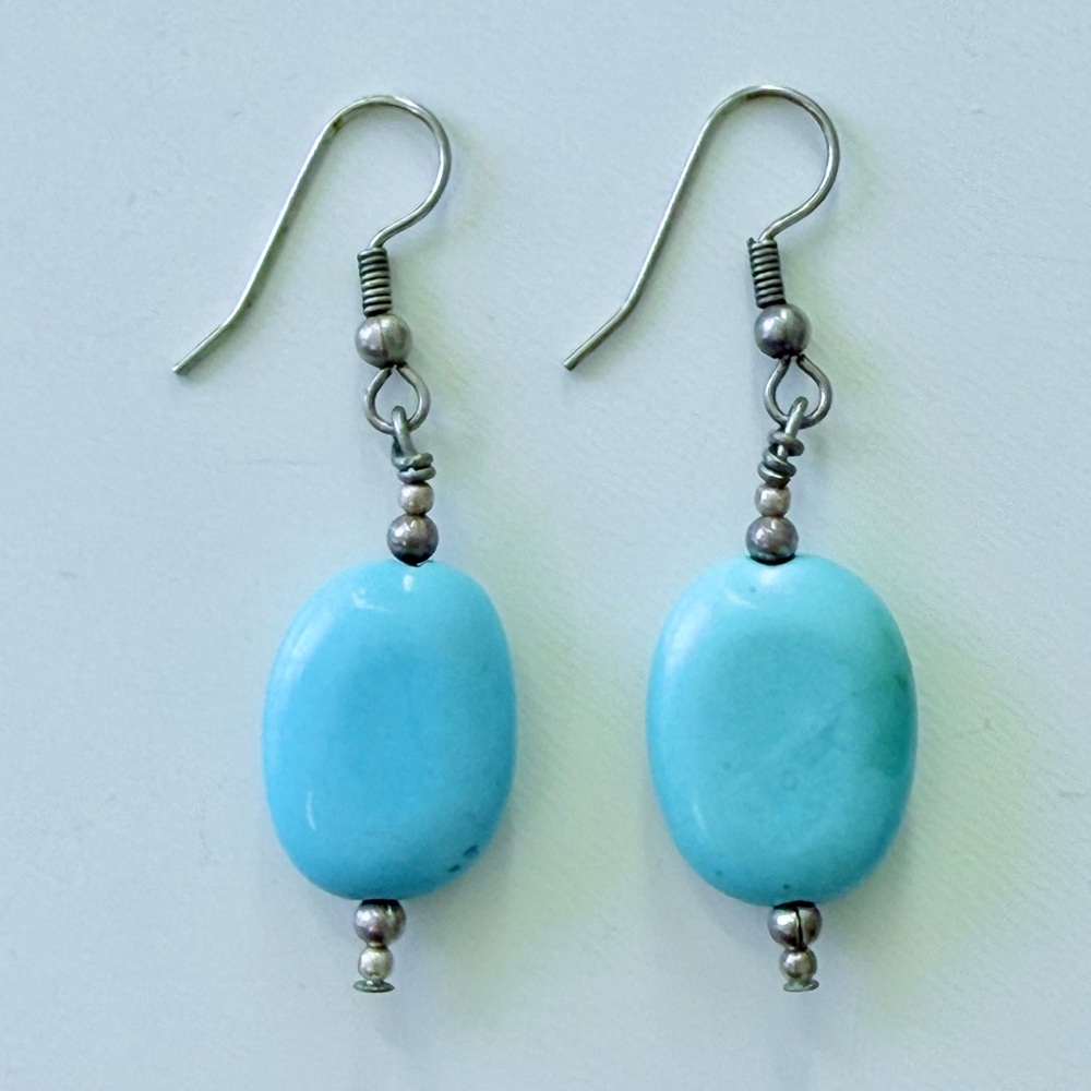 Vintage Turquoise Southwestern Nugget Dangle Earrings-Boho